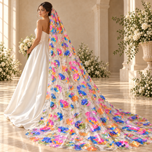 Load image into Gallery viewer, Multicoloured Sequin Floral Bridal Veil | 90–300 cm