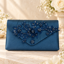 Load image into Gallery viewer, Navy Blue Fascinator & Clutch Bag– Handmade Beaded Wedding Guest Accessories
