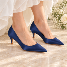 Load image into Gallery viewer, Classic Satin Pointed Toe Kitten Heels | 6 cm