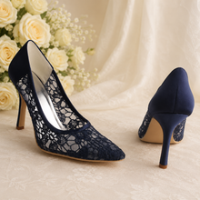 Load image into Gallery viewer, Navy Blue Lace Heels