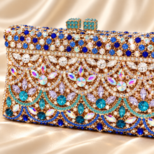 Load image into Gallery viewer, Luxury Swarovski Crystal Evening Clutch Bag – Handmade Floral Box Clutch with Removable Chain