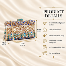 Load image into Gallery viewer, Luxury Swarovski Crystal Evening Clutch Bag – Handmade Floral Box Clutch with Removable Chain
