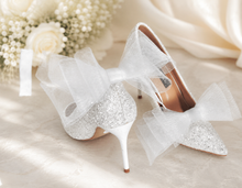 Load image into Gallery viewer, Asymmetrical Organza Bridal Shoe Bow Clips – Oversized Removable Wedding Shoe Bows (Copy)