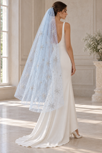 Load image into Gallery viewer, Pale Blue & Silver Star Glitter Wedding Veil with Comb – 100cm or 150cm