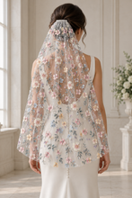Load image into Gallery viewer, Luxury Pastel 3D Floral Wedding Veil with Sequins & Silver Comb