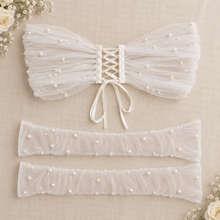 Load image into Gallery viewer, Pearl Tulle Bridal Dress Topper & Fingerless Sleeves