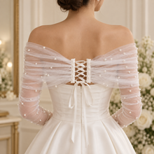Load image into Gallery viewer, Pearl Tulle Bridal Dress Topper & Fingerless Sleeves