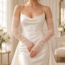 Load image into Gallery viewer, Pearl Tulle Bridal Sleeves – White, Ivory or Black