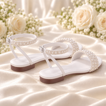 Load image into Gallery viewer, Pearl Flat Bridal Sandals | White or Ivory