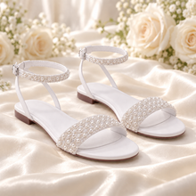 Load image into Gallery viewer, Pearl Flat Bridal Sandals | White or Ivory