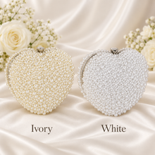 Load image into Gallery viewer, Pearl Heart Clutch Bag – Ivory or White Bridal Bag
