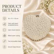 Load image into Gallery viewer, Pearl Heart Clutch Bag – Ivory or White Bridal Bag