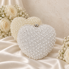 Load image into Gallery viewer, Pearl Heart Clutch Bag – Ivory or White Bridal Bag