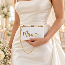 Load image into Gallery viewer, Personalised Wedding Clutch Bag – Custom Bride Name Acrylic Box Purse