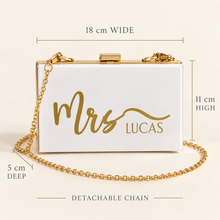 Load image into Gallery viewer, Personalised Wedding Clutch Bag – Custom Bride Name Acrylic Box Purse