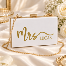 Load image into Gallery viewer, Personalised Wedding Clutch Bag – Custom Bride Name Acrylic Box Purse