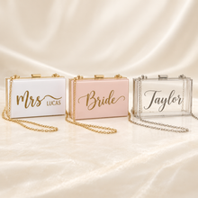 Load image into Gallery viewer, Personalised Wedding Clutch Bag – Custom Bride Name Acrylic Box Purse