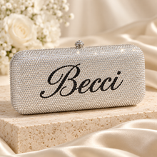 Load image into Gallery viewer, Personalised Crystal Name Clutch Bag – Custom Wedding & Evening Handbag