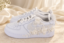 Load image into Gallery viewer, Personalised Nike Air Force 1 Bridal Trainers | Floral Lace & Pearls