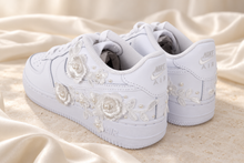 Load image into Gallery viewer, Personalised Nike Air Force 1 Bridal Trainers – Floral Lace & Pearls