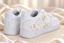 Load image into Gallery viewer, Personalised Nike Air Force 1 Bridal Trainers – Floral Lace & Pearls