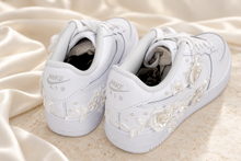 Load image into Gallery viewer, Personalised Nike Air Force 1 Bridal Trainers – Floral Lace & Pearls