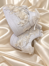 Load image into Gallery viewer, Personalised Nike Air Force 1 Bridal Trainers | Floral Lace & Pearls