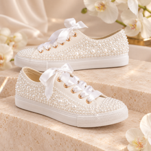 Load image into Gallery viewer, Personalised Pearl Bridal Converse Trainers