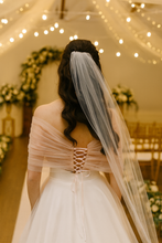 Load image into Gallery viewer, Handmade Tulle Bolero – Wedding Veil Alternative | Custom Colour Bridal Shrug with Lace-Up Back, Adjustable Size