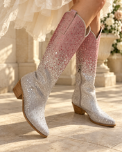 Load image into Gallery viewer, Pink Ombré Rhinestone Cowgirl Wedding Boots