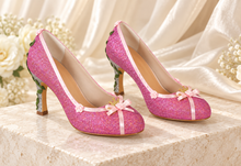 Load image into Gallery viewer, Aurora Inspired Glitter Bridal Heels | Ribbon Roses & Princess Details