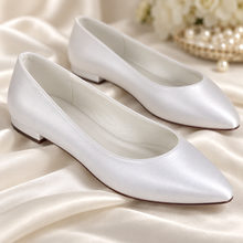Load image into Gallery viewer, Adele Satin Bridal Ballet Flats – Pointed Toe Flat Wedding Shoes in Ivory, White or Custom Colours