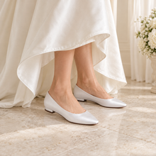 Load image into Gallery viewer, Adele Satin Bridal Ballet Flats – Pointed Toe Flat Wedding Shoes in Ivory, White or Custom Colours