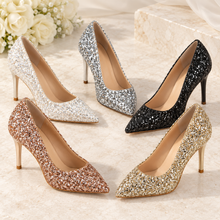 Load image into Gallery viewer, Princess Glitter Bridal Shoes | Pointed-Toe Stiletto Heels | 5 Colours
