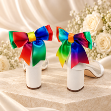 Load image into Gallery viewer, Rainbow Satin Bow Shoe Clips – Personalised Bridal Shoe Accessories