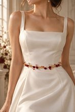 Load image into Gallery viewer, Red Rose Bridal Belt & Hair Vine | Gold Wedding Dress Sash