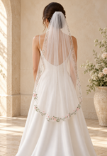 Load image into Gallery viewer, Rose Embroidered Edge Bridal Veil | White or Ivory