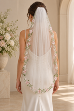 Load image into Gallery viewer, Rose Embroidered Edge Bridal Veil | White or Ivory