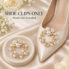Load image into Gallery viewer, Gold Pearl & Crystal Bridal Shoe Clips – Wedding Shoe Jewellery