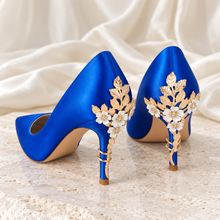 Load image into Gallery viewer, Royal Blue Satin Cherry Blossom Heels | 8, 10 or 12 cm