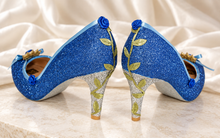 Load image into Gallery viewer, Aurora Inspired Glitter Bridal Heels | Ribbon Roses & Princess Details