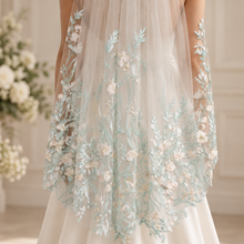 Load image into Gallery viewer, Pink Floral Embroidered Wedding Veil – Botanical Bridal Veil
