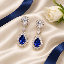 Load image into Gallery viewer, Sapphire Blue Teardrop Bridal Earrings – Silver Cubic Zirconia Drops