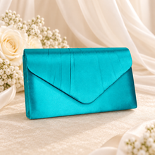 Load image into Gallery viewer, Teal Satin Clutch Bag & Fascinator Set | Wedding Guest & Mother of the Bride Accessories