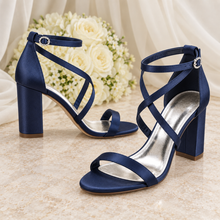 Load image into Gallery viewer, Satin Cross Strap Block Heel Wedding Sandals