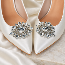 Load image into Gallery viewer, Satin Pointed Toe Wedding Shoes with Crystal Embellishment