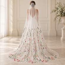 Load image into Gallery viewer, Secret Garden Embroidered Wedding Veil – Colourful Cathedral Veil