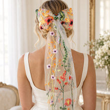 Load image into Gallery viewer, Meadow Flower Embroidered Bridal Hair Bow