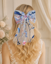 Load image into Gallery viewer, Mini Bright Meadow Flower Bow Hair Clip | Pink, Orange & Blue | Floral Bridal Hair Accessory