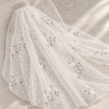 Load image into Gallery viewer, Blush Pink Floral Embroidered Wedding Veil with Swiss Dot Detail – 100–300cm